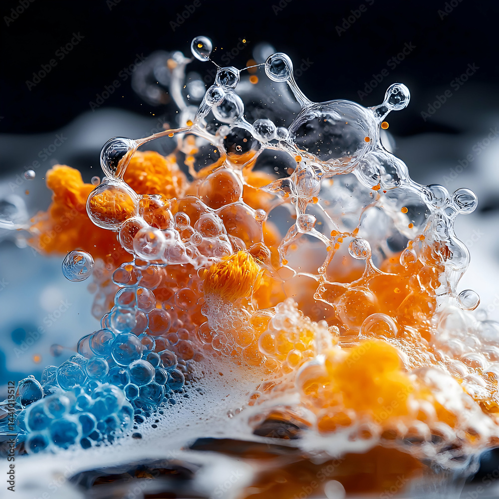 Poster abstract macro shot of colorful bubbles and foam with an ethereal look. ideal for science articles o