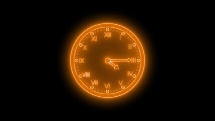 Glowing Neon Clock with Roman Numerals Animation, Neon Glowing Clock Animation - Powered by Adobe