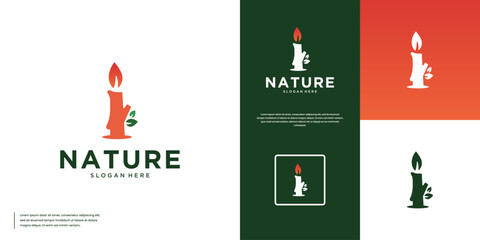 candle and leaf logo, recycling symbol, ecology, nature product, vector design.