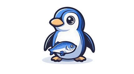 Obraz premium A charming penguin holding a fish perfect for childrens books educational materials and nat