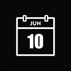 calender icon, 10 june icon with black background