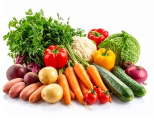 Vibrant Root Vegetables Variety with Clipping Path on Isolated White Background