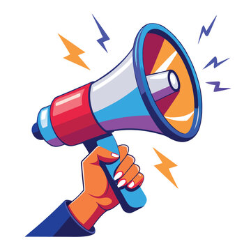 Hand holding a megaphone, loud communication