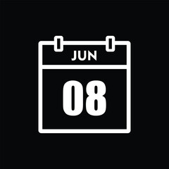 calender icon, 08 june icon with black background