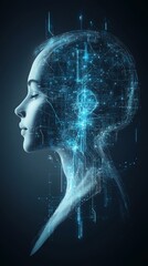 Creative AI robotic icon flat art design for digital innovation. Futuristic digital concept of a human face with glowing data connections representing artificial intelligence.