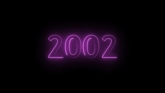  Neon New Year Text 2002 animation On  black background animation. 4k video
