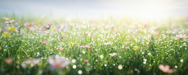 Fototapeta premium Dewy meadow flowers in vibrant colors.