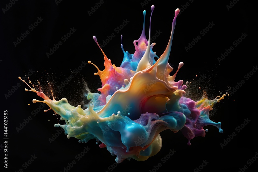 Poster Colorful splashes of paint collide and create mesmerizing patterns in a surreal display of artistic expression Generative AI