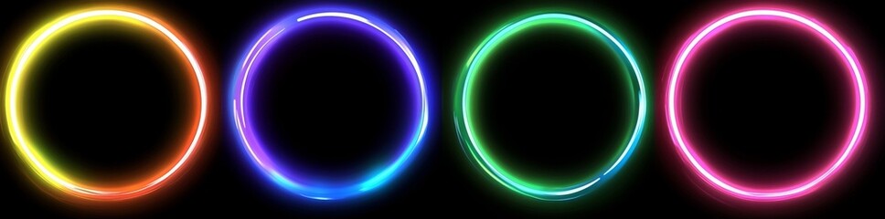 Obraz premium Modern illustration features colorful neon light rectangles on a transparent background, with realistic depictions of frames floating in clouds of smoke, a magical gate aglow in the dark vastness of