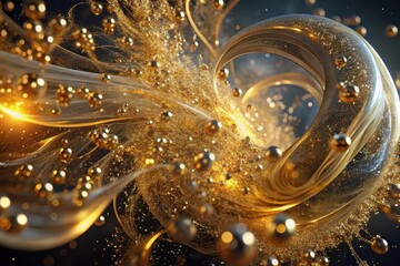 Swirling golden particles create a mesmerizing dance of light in a vibrant abstract composition Generative AI