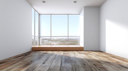 Empty room with wooden floor and window for design template space  
