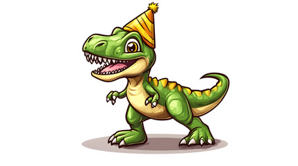 Fototapeta premium A cheerful dinosaur wearing a party hat perfect for fun and festive designs