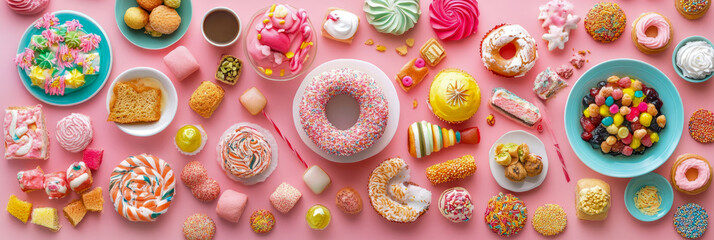 A delightful candy land of sugary sweets: celebration of colorful confectionery for prints, cards, posters, and digital creatives.