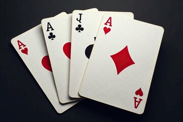 Obraz premium Four aces fanned out, showcasing their details , playing cards, graphic