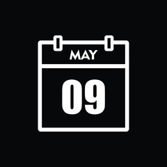calender icon, 09 may icon with black background