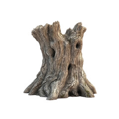 Ancient Weathered Tree Stump, Isolated on Transparent Background