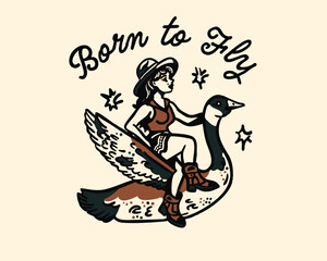 Adobe Illustrator Artwork of a woman riding a Canadian goose © Hailey Cade