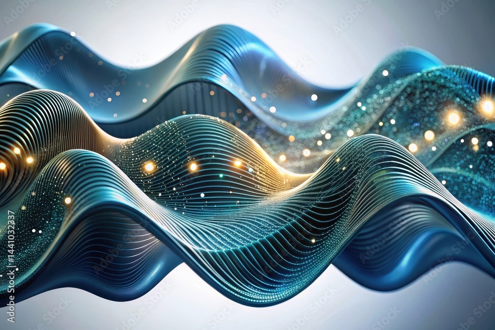 Poster flowing waves of light and color display mesmerizing patterns in a digital realm, inviting explorati