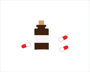 medicine box with wooden lid and medicine capsule