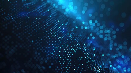 Abstract picture of blue light particle with digital technology style design connecting become dynamic of electric wave movement represent about flowing of data or structure of network system. AIG53.