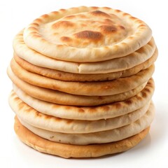 Stack Of Freshly Baked Pita Bread Flatbread Isolated On White Background