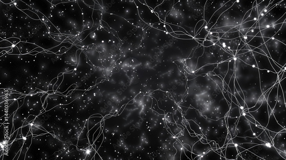 Poster abstract picture of white particle with sparkle atom style design connect and flow show energy dynam