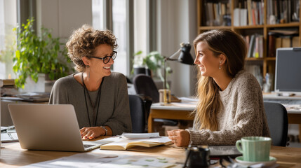 A mentoring session between an experienced employee and a new team member in a business environment.
