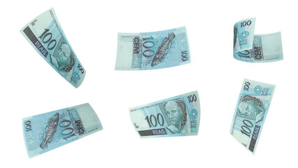 100 Reais Banknote Displayed at Various Angles on Transparent Background – Brazil Money