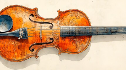 Detailed illustration of an antique violin with intricate design.