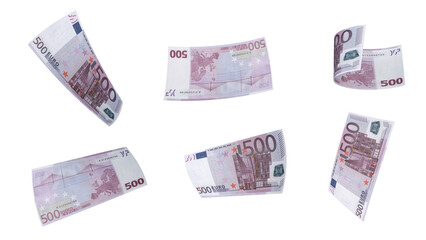 500 Euros Banknote Displayed at Various Angles on Transparent Background – Euro Money