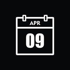 calender icon, 09 april icon with black background
