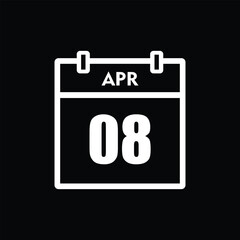 calender icon, 08 april icon with black background