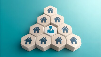 Real Estate Hierarchy: Symbolic illustration of real estate agent at the top of a pyramid, showcasing leadership and success in the property market.