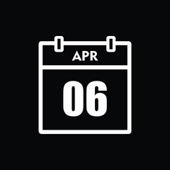 calender icon, 06 april icon with black background