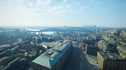 Obraz premium Scenic panoramic Newcastle skyline historic cityscape modern architecture sunny blue sky vibrant urban landscape picture