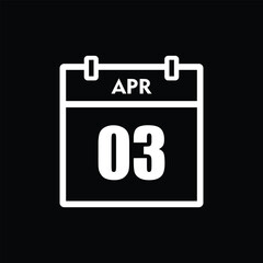 calender icon, 03 april icon with black background