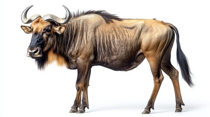 Majestic Blue Wildebeest Profile against White Background Wildlife Photography African Animal