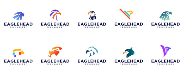 logo collection with eagle head concept, abstract style, security, defense, design vector illustration.