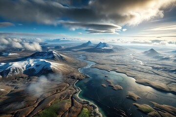 Majestic mountains and serene waters bask in the soft light of dawn, revealing a breathtaking landscape of untouched nature Generative AI