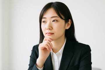 思索的な表情の若手ビジネスウーマン