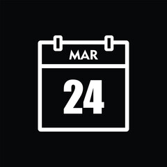 calender icon, 24 march icon with black background	