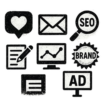 Grunge Digital Marketing Icon Set Black