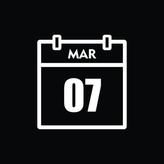 calender icon, 07 march icon with black background	