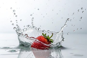 Creating art with fresh strawberries splashing in crystal clear water during a sunny afternoon Generative AI