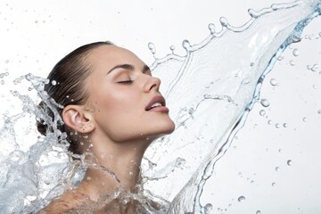 Captivating moment of a woman embracing the beauty of water splashes in a serene studio setting Generative AI
