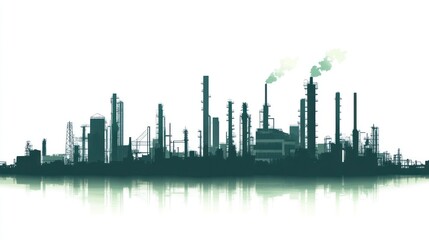 Obraz premium Industrial complex silhouette, reflected in water
