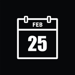calender icon, 25 february icon with black background