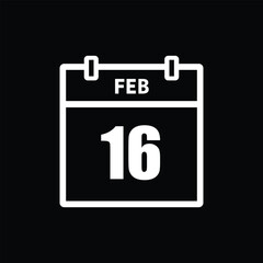 calender icon, 16 february icon with black background