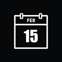 calender icon, 15 february icon with black background