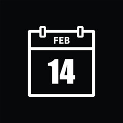 calender icon, 14 february icon with black background